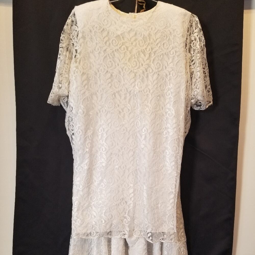 Vintage 80's White Algo Ettes 2 Piece Dress Short Sleeve Round Neck Women Size 9